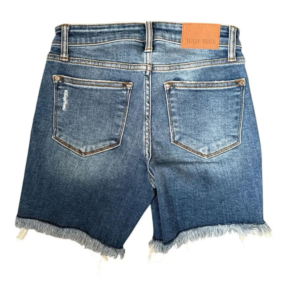 Judy Blue Mid Rise Distressed Cutoff Jorts Women Dark Wash Small 27x6 #JB15280 - Picture 9 of 9